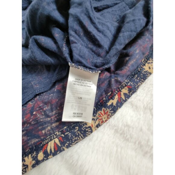 Lucky Brand Womens Floral Boho Print 3/4 Sleeve V-neck Top Large Blue Red Casual - Picture 5 of 9